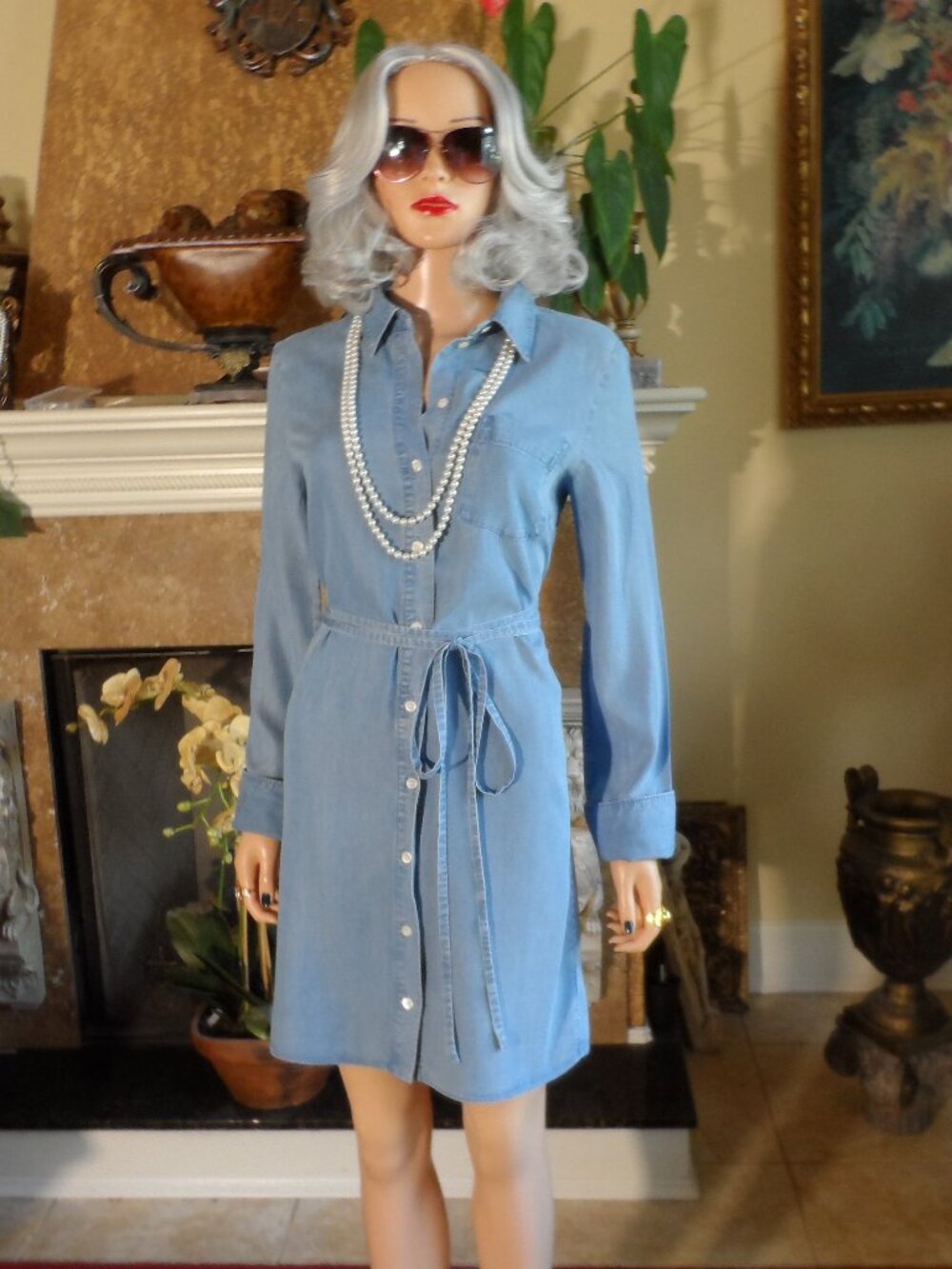 Michael Kors Collection Sky Blue Tencel Denim Belted Shirt Dress Size 4